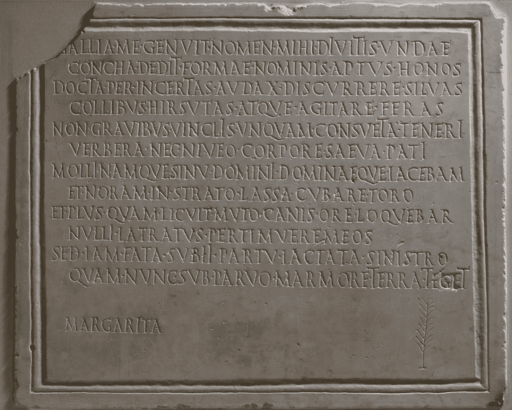 Marble epitaph plaque with a verse inscription for a dog called Margarita, British Museum 